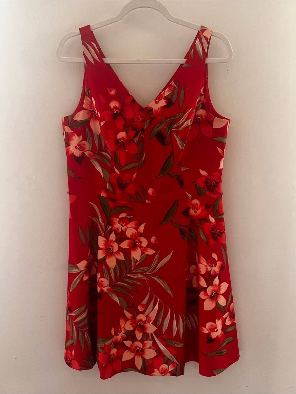 Dressbarn Red Floral Fit & Flare Dress Petite 12 Tropical Print